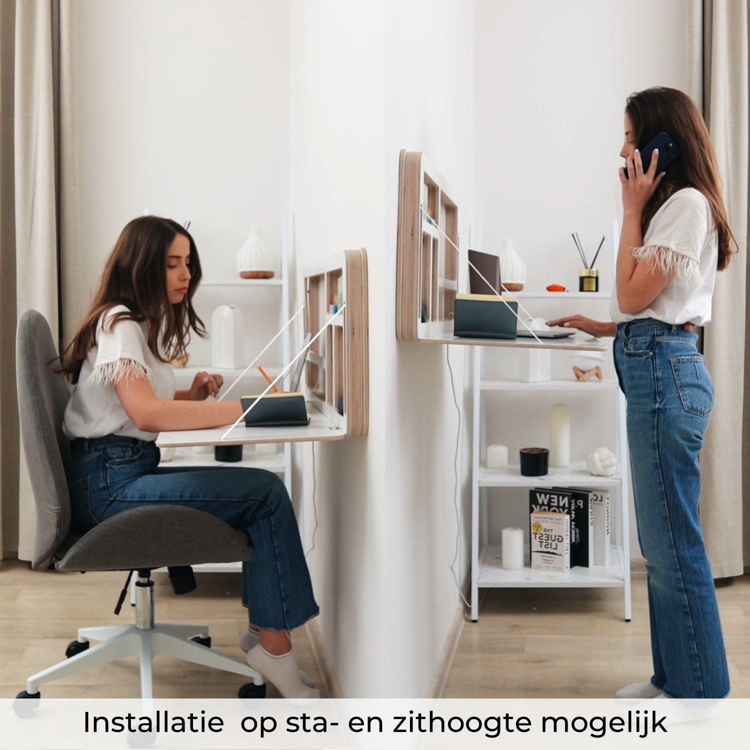 HOMCOM opklapbaar bureau met wandmontage, 5 vakken, ruimtebesparend, 60 HOMCOM opklapbaar bureau met wandmontage, 5 vakken, ruimtebesparend, 60